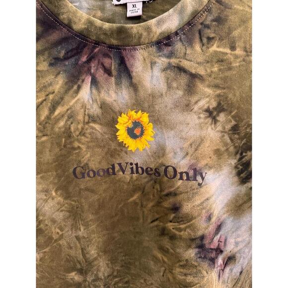 J for Justify Tie-Dye Long Sleeve Tunic Dress XL Good Vibes Only Sunflower Print - Picture 3 of 9